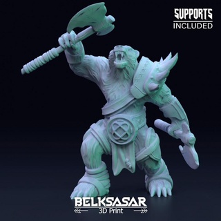 werebear warrior belksasar 3dprint Tabletop Characters & Creatures Fantasy Universe axe barbarian battle bear board bracelet horns boardgames patreon f r dnd leather tusk 32mm 75mm fantasyd etailed 3d print model - Mito3D