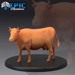 farm animal cow standing epic-miniatures fantasy medieval monster rpg warhammer sla enemy tabletop dungeon dnd pathfinder npc pre-supported supported pre 3d print model - Mito3D