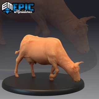 farm animal cow eating epic-miniatures fantasy medieval monster rpg warhammer sla enemy tabletop dungeon dnd pathfinder npc pre-supported supported pre 3d print model - Mito3D