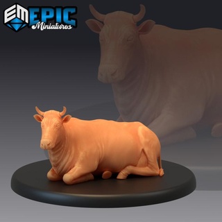 farm animal cow sitting epic-miniatures fantasy medieval monster rpg warhammer sla enemy tabletop dungeon dnd pathfinder npc pre-supported supported pre 3d print model - Mito3D