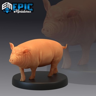 farm animal pig standing epic-miniatures fantasy medieval monster rpg warhammer sla enemy tabletop dungeon dnd pathfinder npc pre-supported supported pre 3d print model - Mito3D