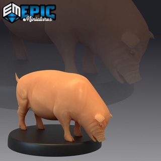 Çiftlik hayvan domuz yemek yiyor epic miniatures fantezi Ortaçağa ait canavar rpg Warhammer sla düşman masaüstü zindan dnd yol bulucu npc pre supported destekli ön 3d print model - Mito3D