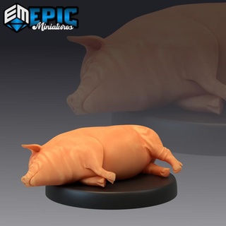 farm animal pig lying epic-miniatures fantasy medieval monster rpg warhammer sla enemy tabletop dungeon dnd pathfinder npc pre-supported supported pre 3d print model - Mito3D