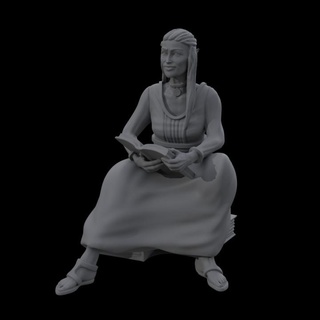 elf librarian - average trading district yourneighborknight minis Tabletop Characters & Creatures Fantasy Universe book old sitting merchant npc seller 3d print model - Mito3D