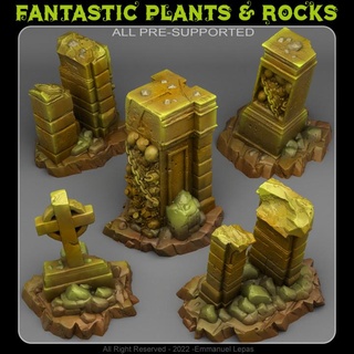 mausoleo restos fantástico plantas rocas Tienda mesa 3D imprimible terreno fantasía planta maceta rock emmanuel tribu Déjalo soportado 3d print model - Mito3D