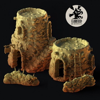 desert village houses fence tainted windmill Tabletop 3D Printable Terrain Fantasy building home house tower ladder clay 3d print model - Mito3D