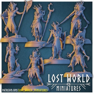dryad miniatures set lost world Tabletop Characters & Creatures Fantasy Universe archer tree warrior wood witch defender ranger branches priestess fae feral 3d print model - Mito3D