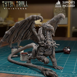 shackled dragon pre-supported tytantroll miniatures Store dragons dungeons scale minis split dnd 32mm parted 3d print model - Mito3D