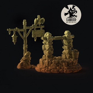 desert well wooden village pillar tainted windmill Store Tabletop 3D Printable Terrain Fantasy bird eagle terrain hawk sign bucket dnd crossroad 3d print model - Mito3D