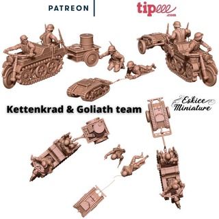 Kettenkrad Goliath takım 28mm savaş oyunu Eskice minyatür e masaüstü karakterler yaratıklar Sci Fi Evren Araçlar makineler aksiyon bisiklet cıvata heykelcik ww2 yarım moto Izlemek Almanca Alman 3d print model - Mito3D