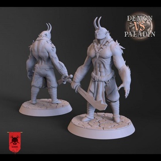 puloman - demon vs paladin goblin art studios Tabletop Characters & Creatures Fantasy Universe figurine games hell highdetail miniatures rpg toys warhammer painting 3dprinting evil boardgame tabletop dnd 3dminiature ttrpg dndminiature dndcharacter miniaturefor3dprinting 3d print model - Mito3D