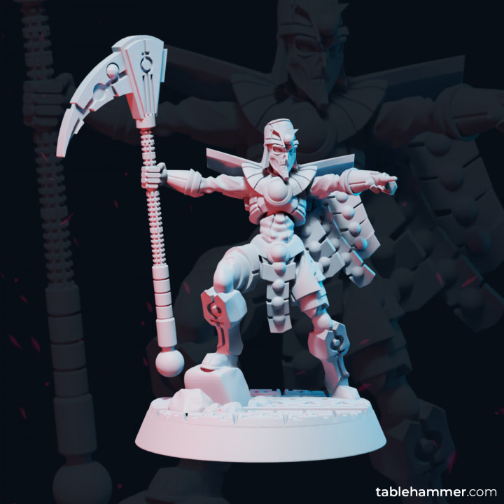 nécroyé tombeau Seigneur chef faux montrer doigt bras marteau table personnages créatures Sci univers rpg espace Mort vivant wargaming zombi prêtre scifi runes 28mm 32mm morts vivants 39 seigneur tombes 3D print model - Mito3D