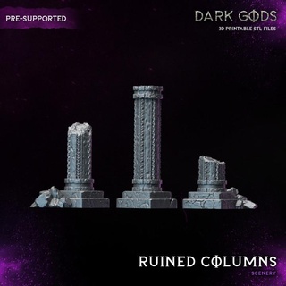ruined columns - dark gods jaydon hill Store Tabletop 3D Printable Terrain Fantasy terrain ruins scenery pillars scatter 3d print model - Mito3D