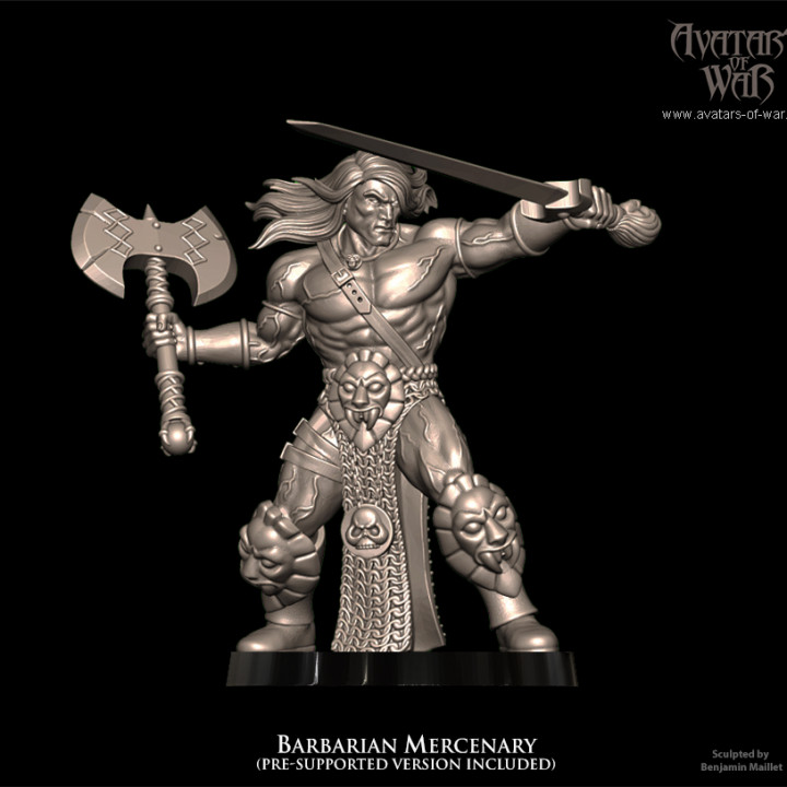 barbarian mercenary avatars war Tabletop Characters & Creatures Fantasy Universe dragons dungeons fantasy men mini old rpg school warhammer miniature age arena supports wargame conan empire dnd 9th aos ttrpg heroquest kow presupported pre-supported supported ninth deathmatch aow avatarsofwar 3D print model - Mito3D