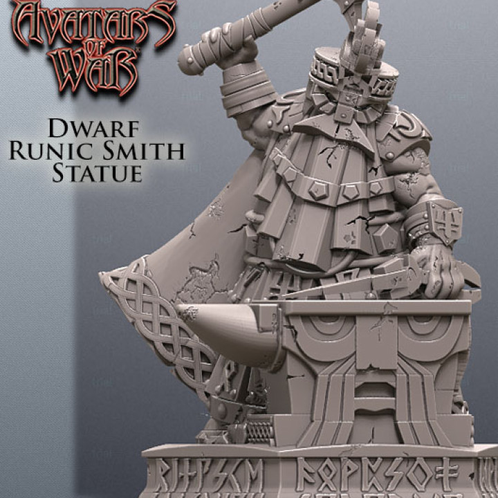 nain runesmith statue avatars guerre Accueil maison jardin articles ménagers ornements table personnages créatures fantaisie univers dragons donjons mini rpg marteau miniature âge arène vieille école jeu dnd paysage 9th aos ttrpg kow supports free match mort aow avatarsofwar 3D print model - Mito3D