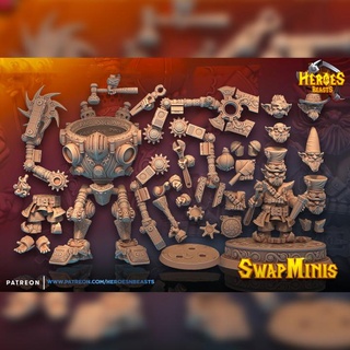 swapmini 28 poros bota curta gnomo artífice Heróis bestas tampo mesa personagens criaturas fantasia universo modular robô Steampunk autômato alquimista 3d print model - Mito3D