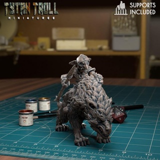 wolf rider 01 pre-supported tytantroll miniatures dragons dungeons goblin miniatures scale wolf rider 32mm riders 01 pre-supported  3d print model - Mito3D