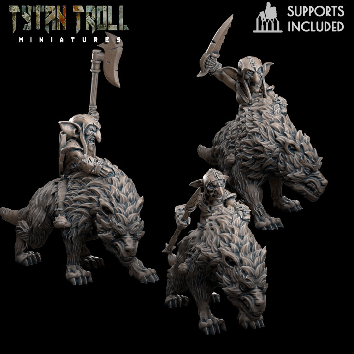 Lobo cavaleiro pacote pre supported tytantroll miniaturas dragões masmorras fantasia goblin escala dnd 32mm goblins pele verde 3D print model - Mito3D
