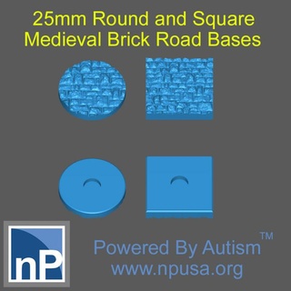 25mm rond carré médiéval brique base marque table accessoires 3D imprimable terrain fantaisie guerre marteau rois dnd Sigmar zone 3d print model - Mito3D