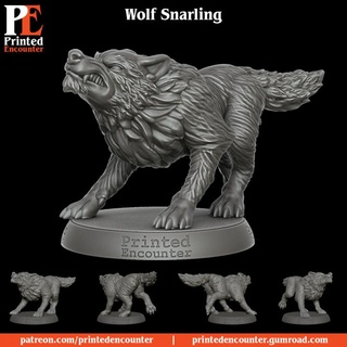 wolf snarling 2 printed encounter Tabletop Characters & Creatures Fantasy Universe mini rpg miniature tabletop wolves dnd ttrpg 3d print model - Mito3D