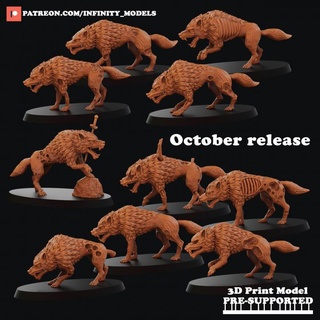 dire wolves infinitymodels Tabletop Characters & Creatures Fantasy Universe animal beast fantasy monster vampire warhammer wild wolf zombie miniature boardgame tabletop dnd pathfinder 3d print model - Mito3D