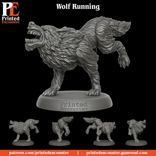 lobo corriendo impreso encuentro mesa caracteres criaturas fantasía universo mini rpg miniatura Lobos dnd ttrpg 3d print model - Mito3D