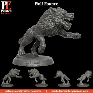 wolf pounce printed encounter Tabletop Characters & Creatures Fantasy Universe mini rpg miniature tabletop wolves dnd ttrpg pouncing 3d print model - Mito3D