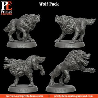 wolf pack pre-supported printed encounter Tabletop Characters & Creatures Fantasy Universe mini rpg running miniature tabletop wolves dnd ttrpg pouncing snarling 3d print model - Mito3D