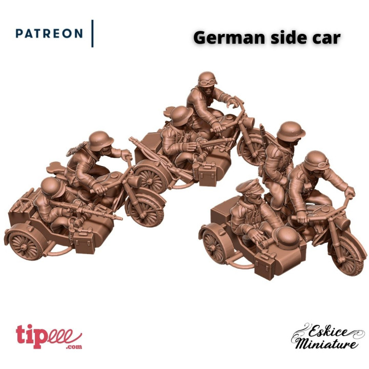 Deutsche Seite Wagen 28mm Kriegsspiel eskice Miniatur Tischplatte Zeichen Kreaturen historisch Universum Fahrzeuge Maschinen Geschäft Aktion Fahrrad Bolzen Figur Motor ww2 Autos moto 15mm 1 72 Deutscher 3D print model - Mito3D