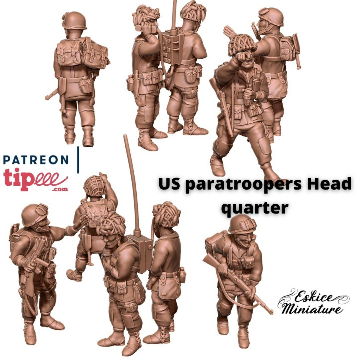 us parachutistes tête quarter 28mm eskice miniature table personnages créatures historique univers boutique soldat Etats Unis ww2 américain jeu guerre trimestre parachutiste hq 3D print model - Mito3D