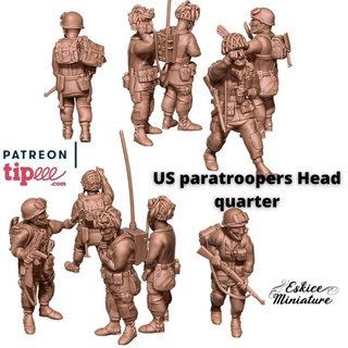 us paratroopers head quarter- 28mm eskice miniature - aron Tabletop Characters & Creatures Historical Universe Store soldier usa ww2 american wargame quarter paratrooper hq parachutiste 3d print model - Mito3D