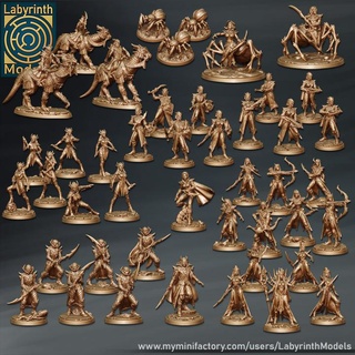 dark elves collection - 32mm scale labyrinth models Tabletop Characters & Creatures Fantasy Universe dungeons elf fantasy hero rpg wargaming warhammer character miniature boardgame tabletop wargame patreon d&d sorceress spiders drakes dark-elf 3d print model - Mito3D