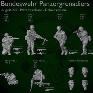 Patreon paquete 02 agosto 2021 Bundeswehr granaderos panzer lujo conjunto pulpo combate miniaturas mesa caracteres criaturas histórico universo moderno alemán modernas juegos guerra modernos 3d print model - Mito3D