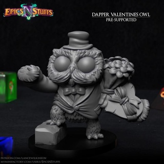dapper valentines owlkin miniature - pre-supported epics n stuffs Store cute dragons dungeons fantasy player rpg character boardgame tabletop dnd pathfinder ttrpg humblewood epicsnstuffs owlin 3d print model - Mito3D