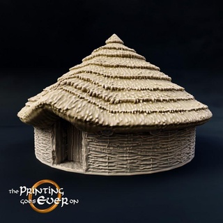 iron age hut - version b supportless printing goes ever building environment fantasy fdm filament house modular nature rpg stone terrain wargaming warhammer bronze straw lotr tabletop village 28mm dnd primitive frostgrave skirmish scatter neanderthal thatched 5e hay 3d print model - Mito3D