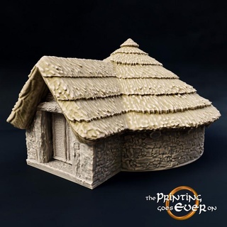 iron age hut - version supportless printing goes ever building environment fantasy fdm filament house modular nature rpg stone terrain wargaming warhammer bronze straw lotr tabletop village 28mm dnd primitive frostgrave skirmish scatter neanderthal thatched 5e hay 3d print model - Mito3D