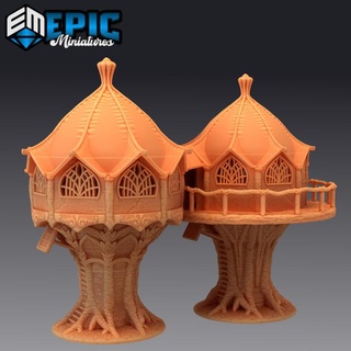 elf forest houses - elven hut building tree fort epic-miniatures Store fantasy home house medieval monster rpg warhammer sla enemy tabletop dungeon dnd treehouse pathfinder npc pre-supported supported pre 3d print model - Mito3D