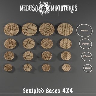 pre-supported sculpted bases 20mm 25mm 30mm 40mm medusa miniatures Tabletop accessories 3D Printable Terrain Fantasy free dragons dungeons old school stone rock base mosaic d&d dnd pathfinder frostgrave basing cobble osr 3d print model - Mito3D
