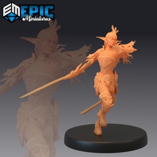 elven moon runner attacking - female elf sword warrior elvish tribe epic-miniatures fantasy medieval monster rpg warhammer sla enemy tabletop dungeon dnd pathfinder npc pre-supported supported pre 3d print model - Mito3D
