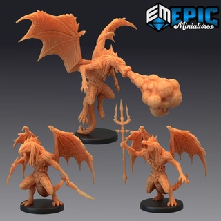 draconic demon green set demonic encounter winged devil dragonborn epic-miniatures dragon fantasy medieval monster rpg warhammer sla enemy tabletop dungeon dnd pathfinder npc pre-supported supported pre abishai 3d print model - Mito3D