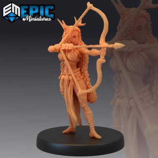 wood mask tribe archer female forest warrior woodland encounter epic-miniatures fantasy medieval monster rpg warhammer magic sla enemy tabletop dungeon dnd pathfinder npc pre-supported supported pre 3d print model - Mito3D