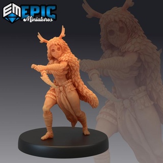 wood mask tribe warrior female forest fighter woodland encounter epic-miniatures fantasy medieval monster rpg warhammer sla enemy tabletop dungeon dnd pathfinder npc pre-supported supported pre 3d print model - Mito3D