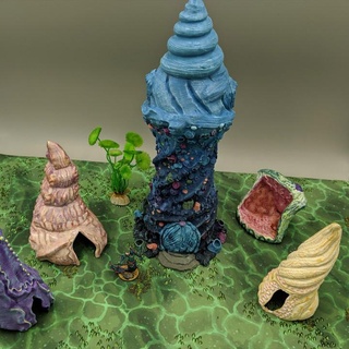 aquatic shell homes coral tower support-free evan carothers Tabletop 3D Printable Terrain Fantasy ocean underwater dnd 3d print model - Mito3D