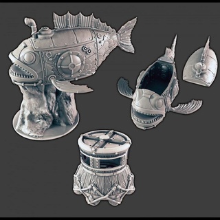 gnomish submarine diving bell support-free evan carothers Tabletop 3D Printable Terrain Fantasy ocean sea steampunk aquatic gnome underwater 3d print model - Mito3D