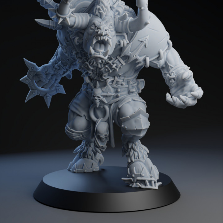 fantaisie Football minotaure étoile joueur présupporté brutalfun miniatures table personnages créatures univers bête monstre taureau 40mm chaos hommes bêtes renégat big guy batteur 3D print model - Mito3D