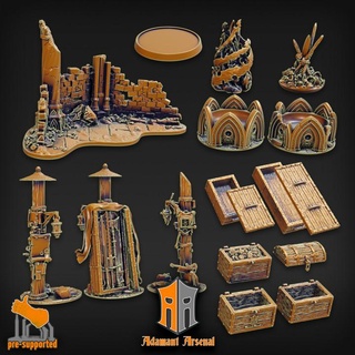 terrain objectives adamant arsenal Tabletop 3D Printable Terrain Fantasy board knight modular treasure fire objective weapons marker chest brazier bonfire quest fireplace crate totem ruin scatter gallows campfire 3d print model - Mito3D