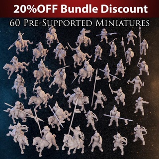 mongol army + horses bundle - late medieval productions diratia Tabletop Characters & Creatures Historical Universe archer barbarian wild horse saddle raid 3d print model - Mito3D