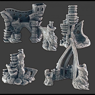 shipwreck coral rock scatter - set 1 support-free evan carothers Tabletop 3D Printable Terrain Fantasy underwater 3d print model - Mito3D