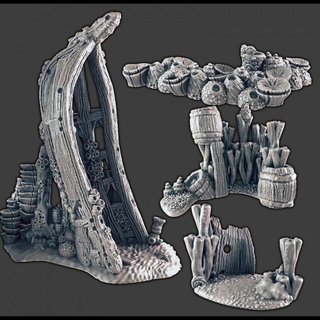 Schiffswrack Koralle Felsen streuen einstellen 2 support free Evan carothers Tischplatte 3D druckbar Terrain Fantasie Wasser 3d print model - Mito3D