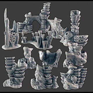 coral underwater formations support-free evan carothers Tabletop 3D Printable Terrain Fantasy ocean sea rock scatter 3d print model - Mito3D